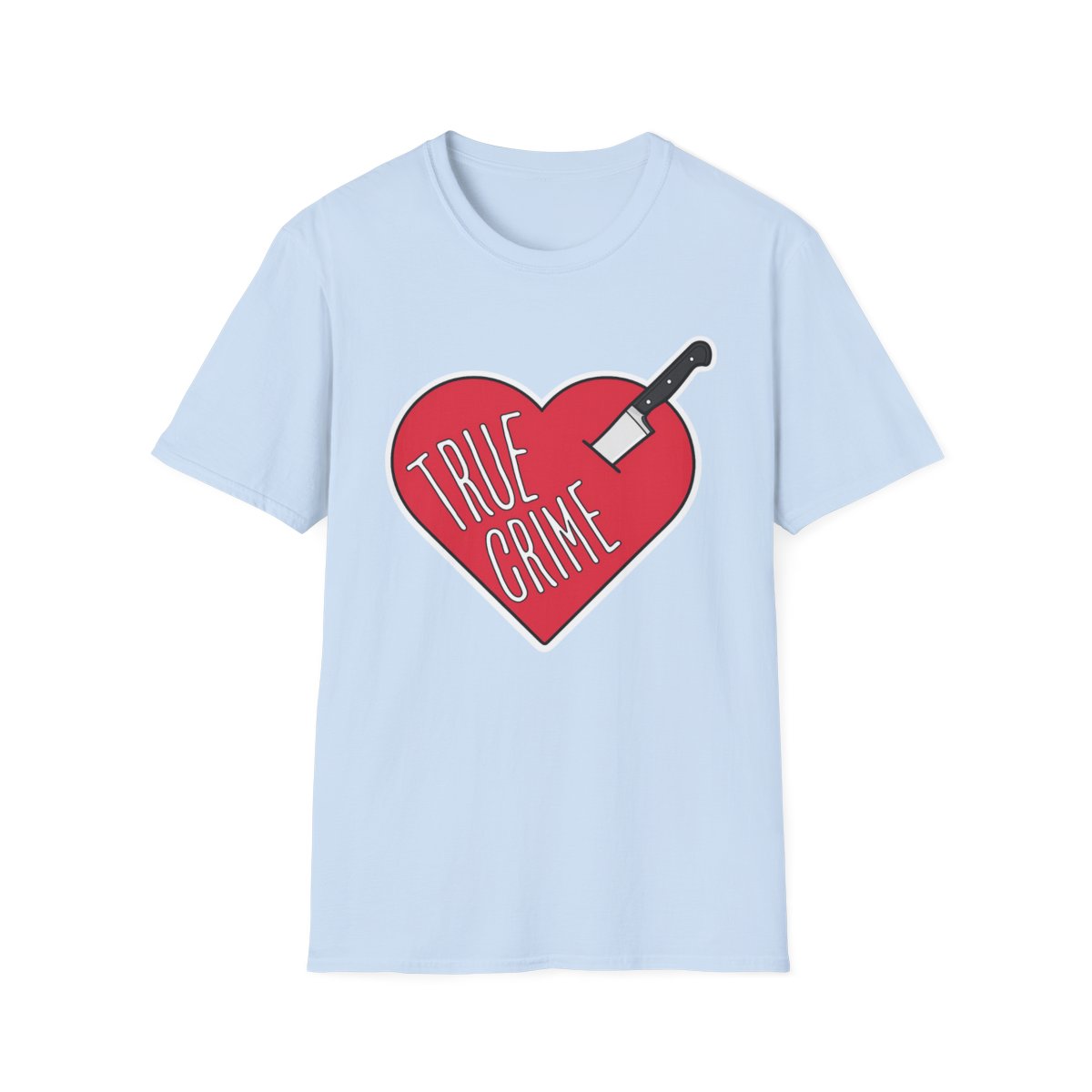 True Crime Heart T-Shirt | Knife Graphic, Crime Podcast Fan | Crime Junkies Podcast Merch - alternate angle 5, merchandise