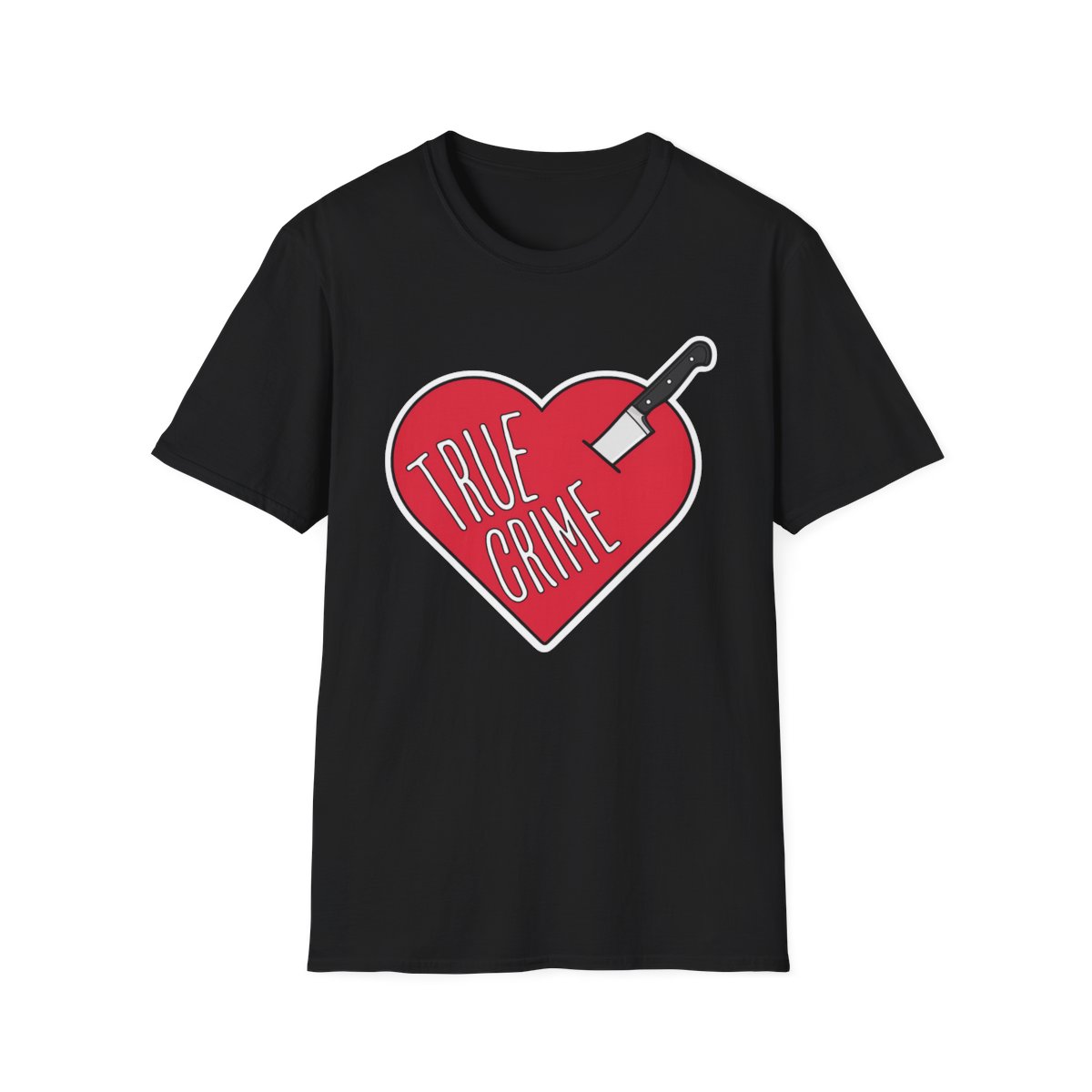 True Crime Heart T-Shirt | Knife Graphic, Crime Podcast Fan | Crime Junkies Podcast Merch - alternate angle 2, merchandise