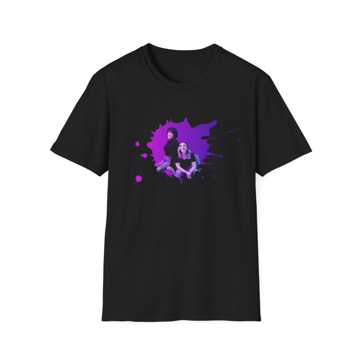 Purple Paint Splash Portrait T-Shirt | Photo Splash Design | Crime Junkies Podcast Merch - alternate angle 2, merchandise