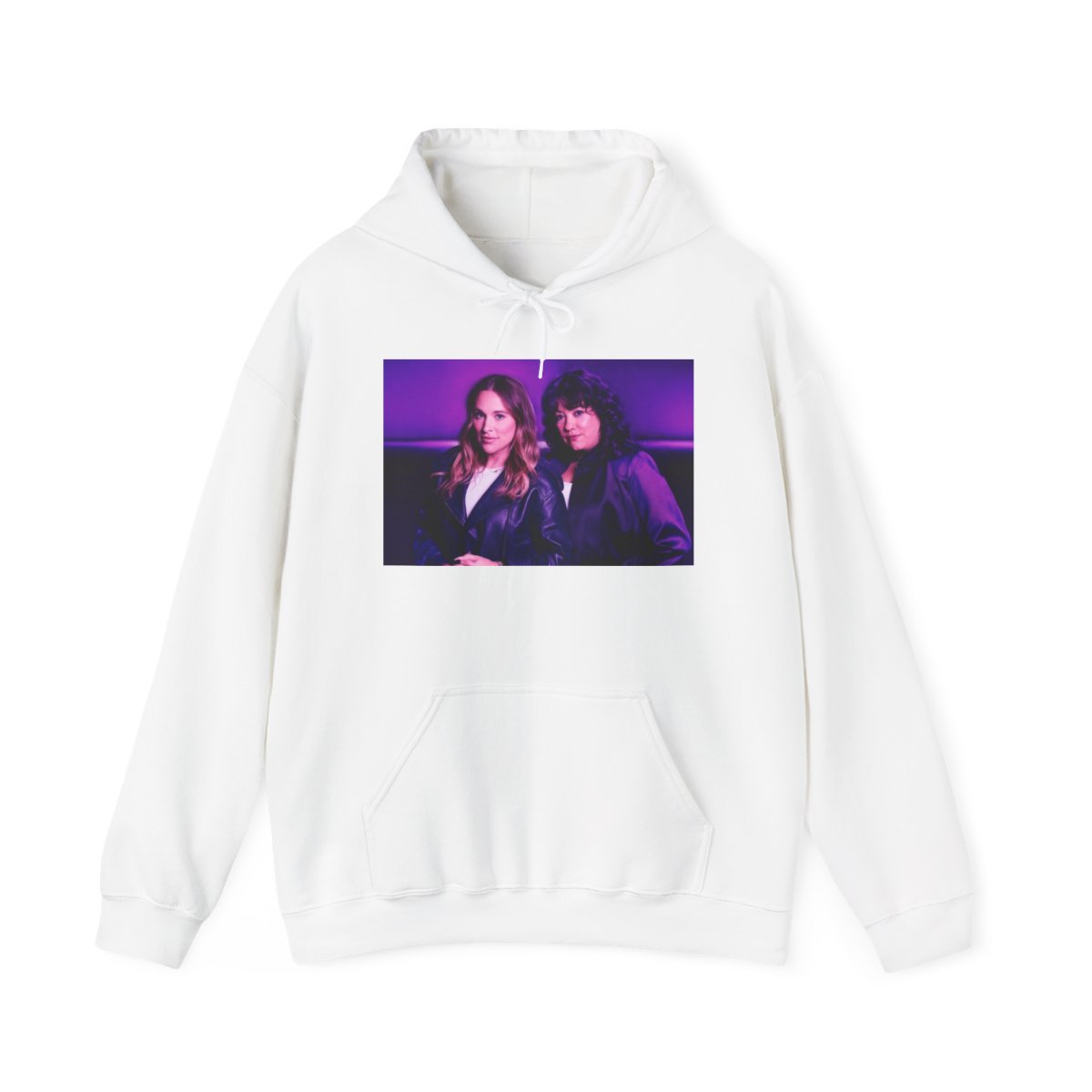 Neon Duo Portrait Hoodie | Retro Purple Photo Sweatshirt | Crime Junkies Podcast Merch - Official Hoodies merchandise