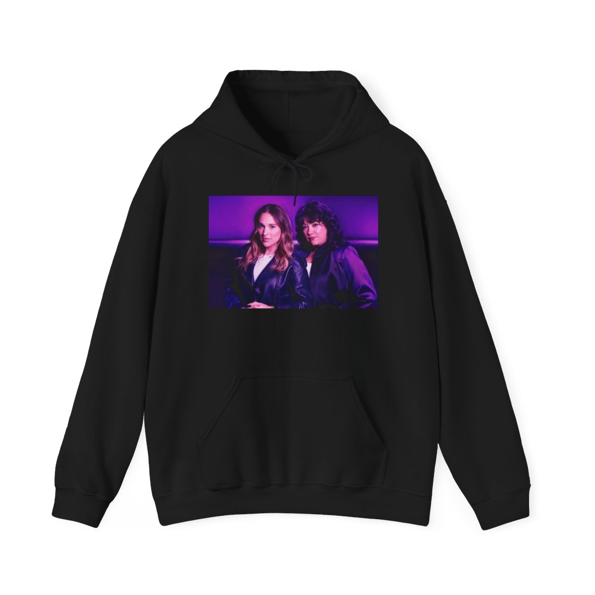 Neon Duo Portrait Hoodie | Retro Purple Photo Sweatshirt | Crime Junkies Podcast Merch - alternate angle 2, merchandise