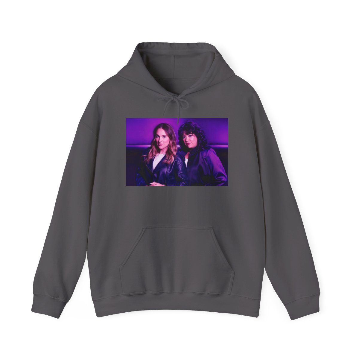 Neon Duo Portrait Hoodie | Retro Purple Photo Sweatshirt | Crime Junkies Podcast Merch - alternate angle 3, merchandise
