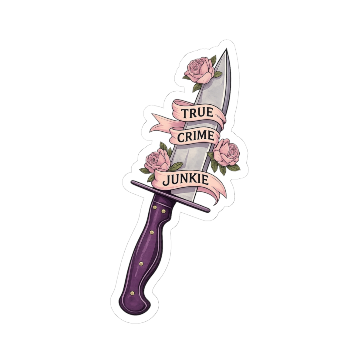 True Crime Junkie Knife sticker | Kiss-cut vinyl sticker, floral dagger design | Crime Junkies Podcast Merch - alternate angle 2, merchandise