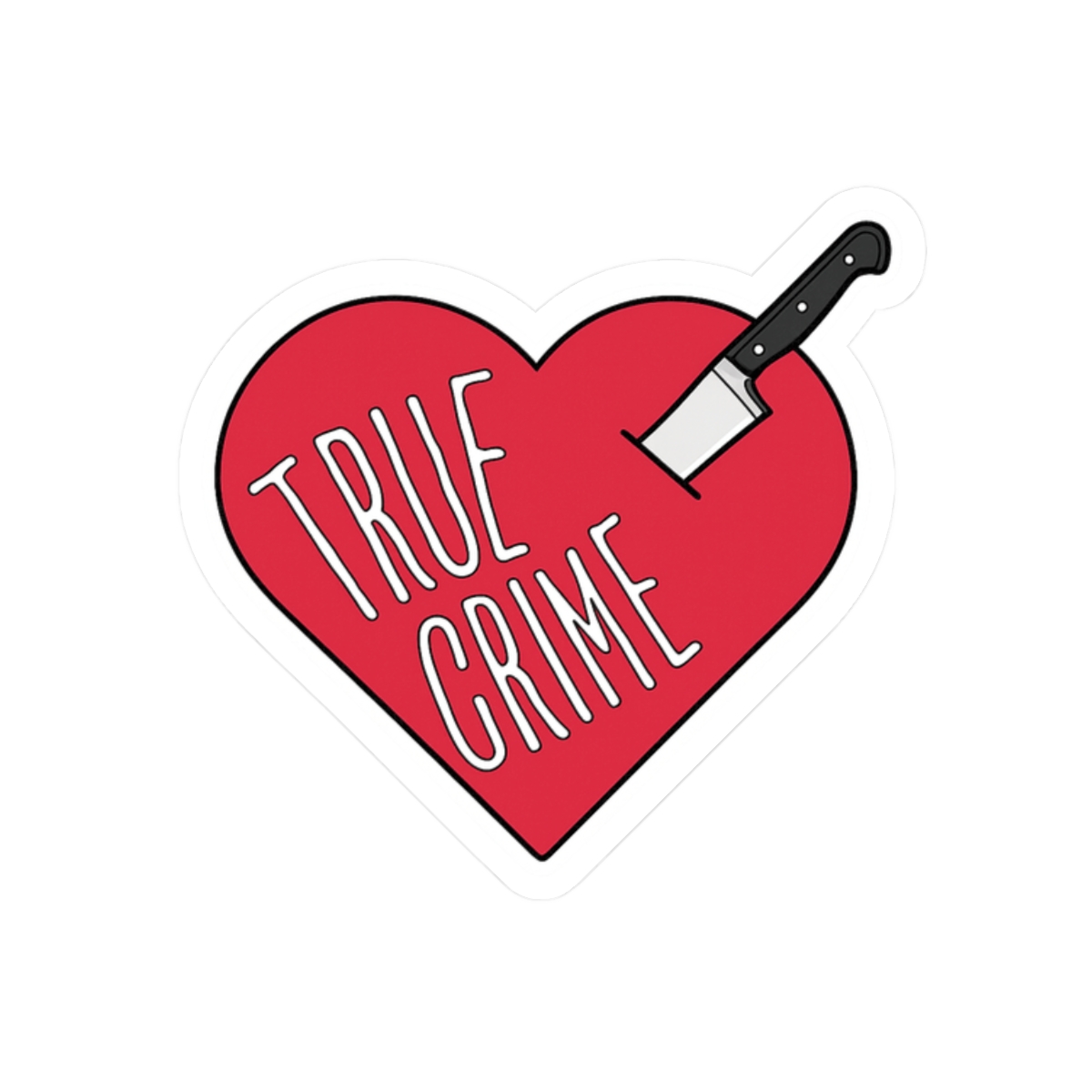 True Crime Heart Kiss-Cut Sticker | Red heart with knife illustration | Crime Junkies Podcast Merch - alternate angle 3, merchandise