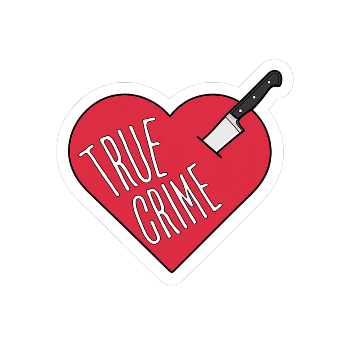 True Crime Heart Kiss-Cut Sticker | Red heart with knife illustration | Crime Junkies Podcast Merch - Official Stickers merchandise