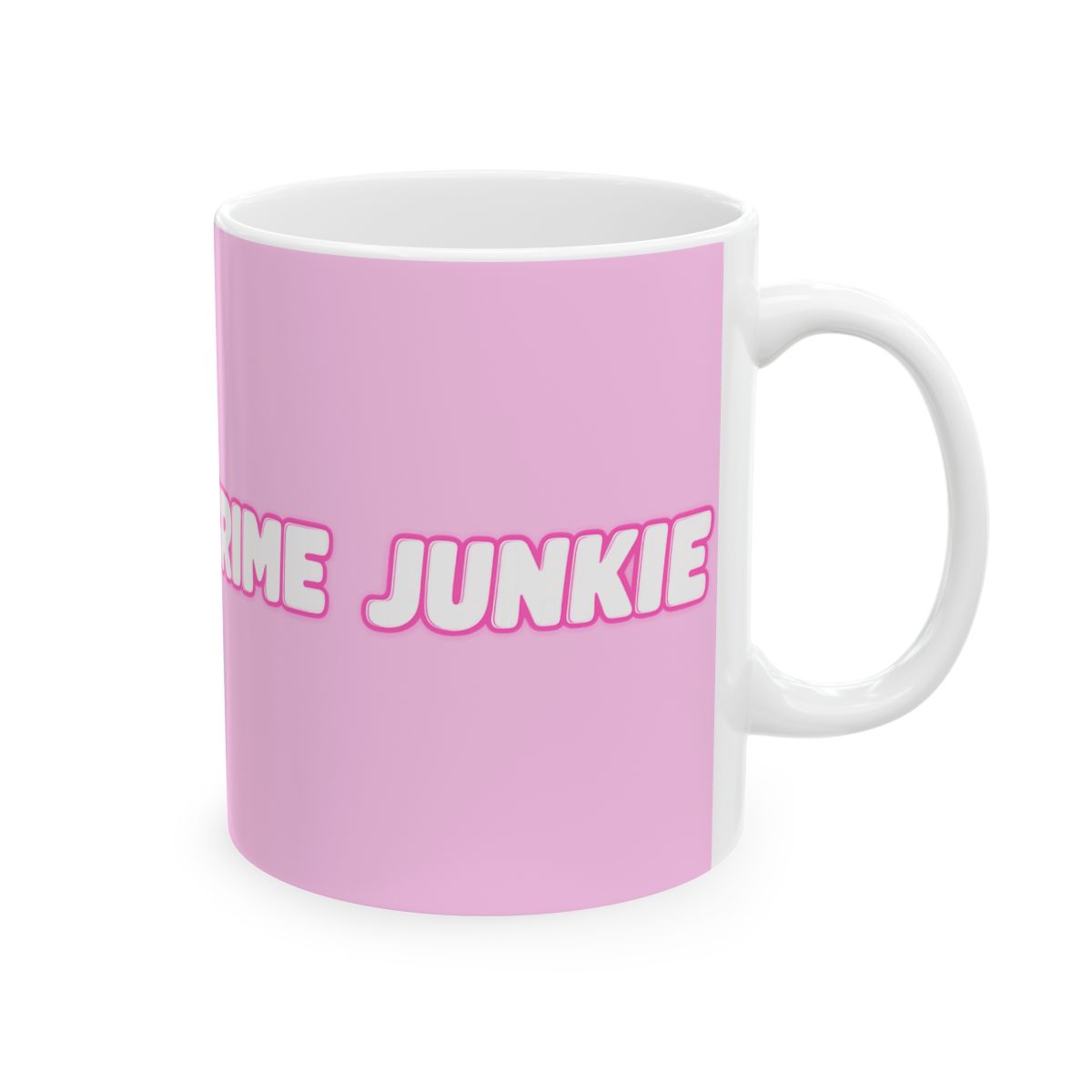 Crime Junkie pink typography Mug | true crime podcast fan mug | Crime Junkies Podcast Merch - Official Mugs & Drinkware merchandise